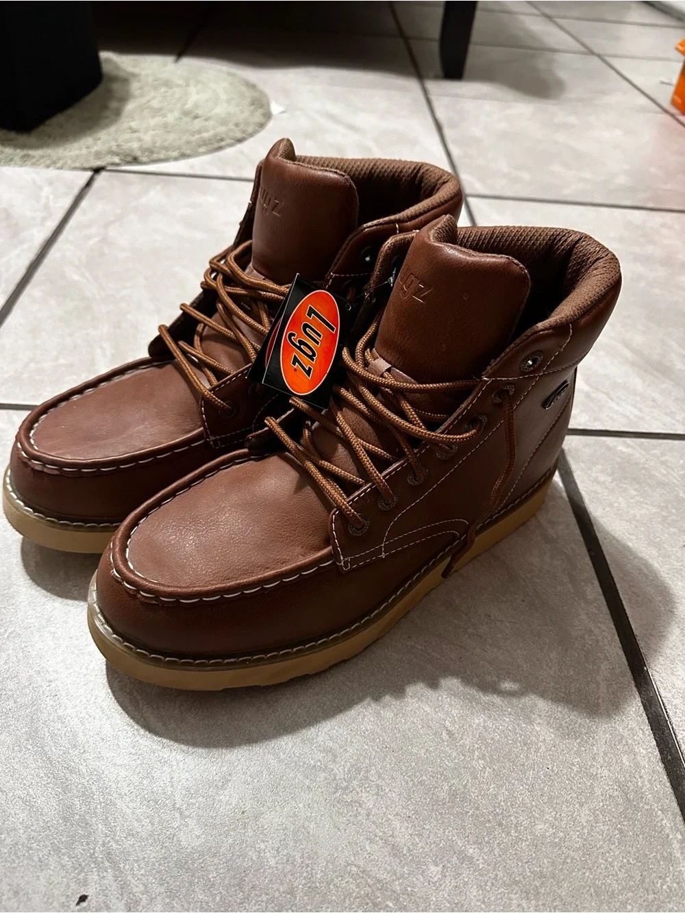 Lugz Men's Chestnut Brown Moc Toe Lace-Up Boots New With Tag Size 10.5
